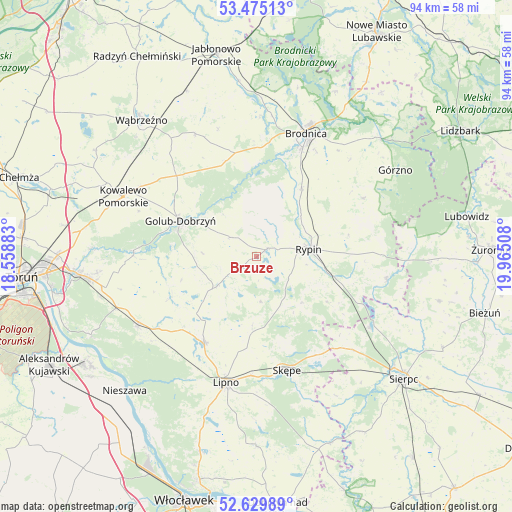 Brzuze on map