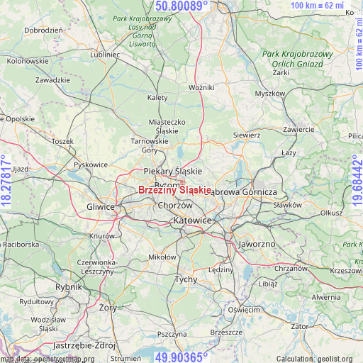 Brzeziny Śląskie on map