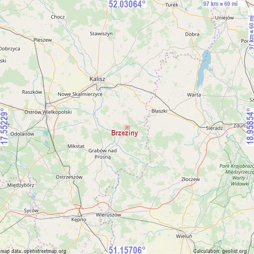 Brzeziny on map