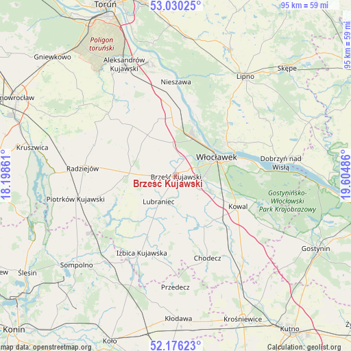 Brześć Kujawski on map