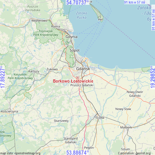 Borkowo Łostowickie on map
