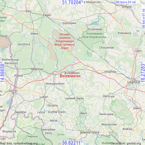 Bolesławiec on map