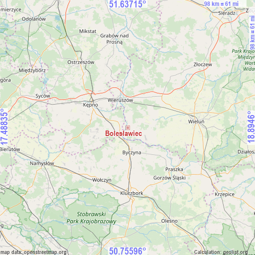 Bolesławiec on map