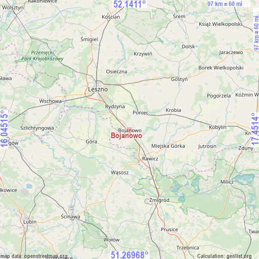Bojanowo on map