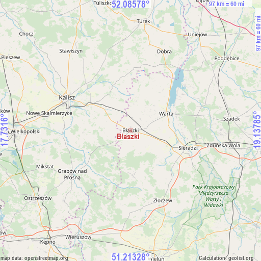 Błaszki on map