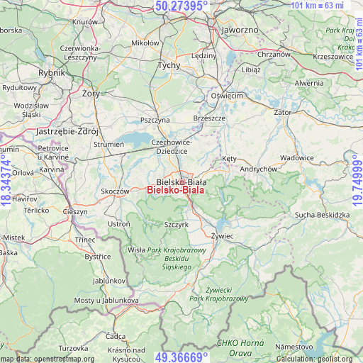 Bielsko-Biala on map