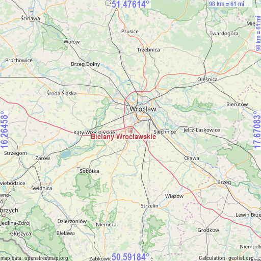 Bielany Wrocławskie on map