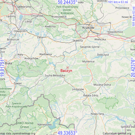 Baczyn on map