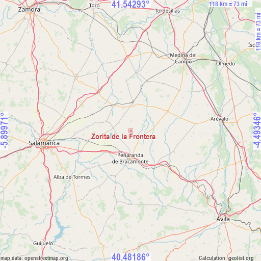 Zorita de la Frontera on map