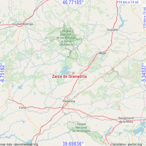 Zarza de Granadilla on map