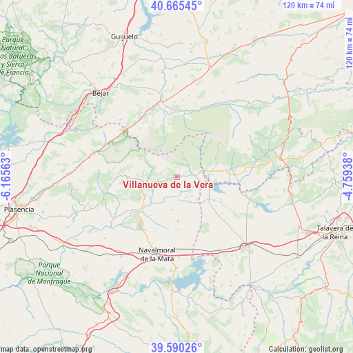Villanueva de la Vera on map