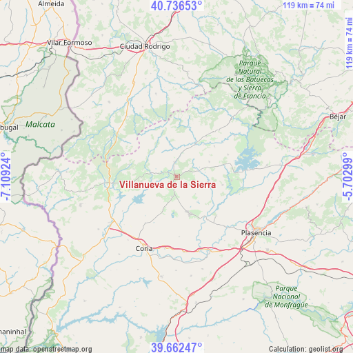 Villanueva de la Sierra on map