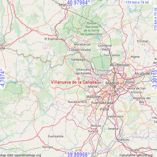 Villanueva de la Cañada on map