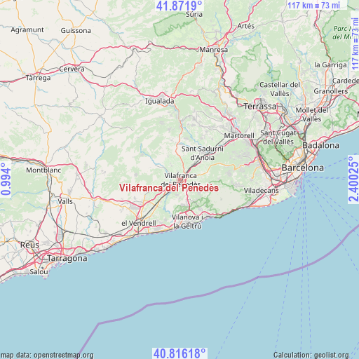 Vilafranca del Penedès on map