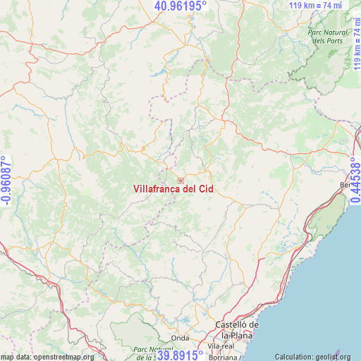 Villafranca del Cid on map