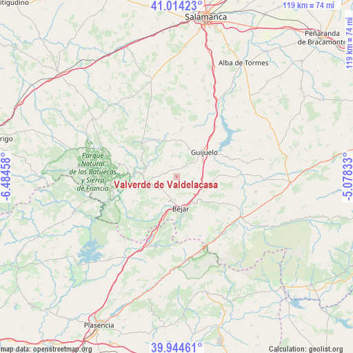 Valverde de Valdelacasa on map