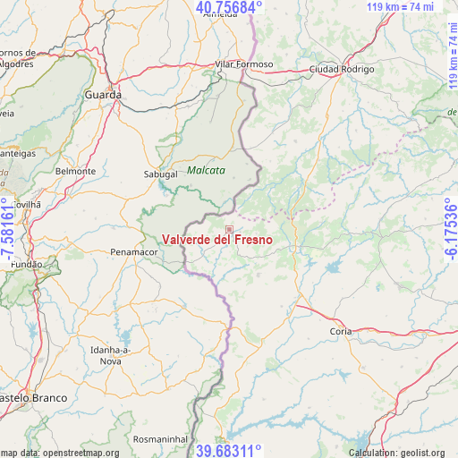 Valverde del Fresno on map