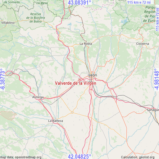 Valverde de la Virgen on map