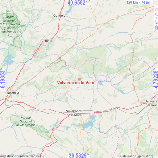 Valverde de la Vera on map