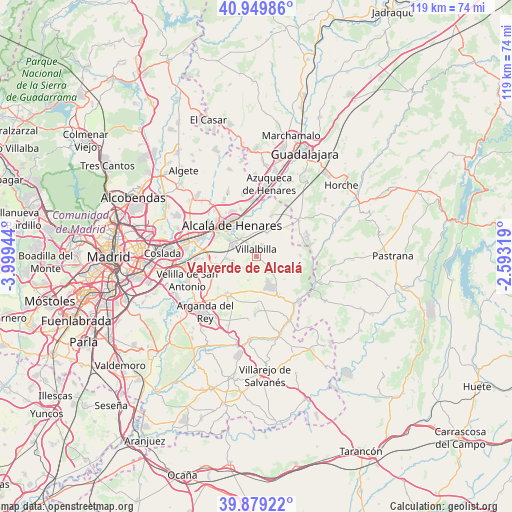 Valverde de Alcalá on map