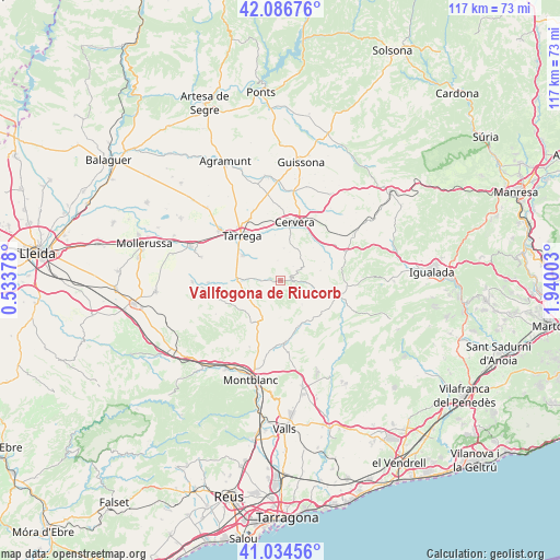 Vallfogona de Riucorb on map