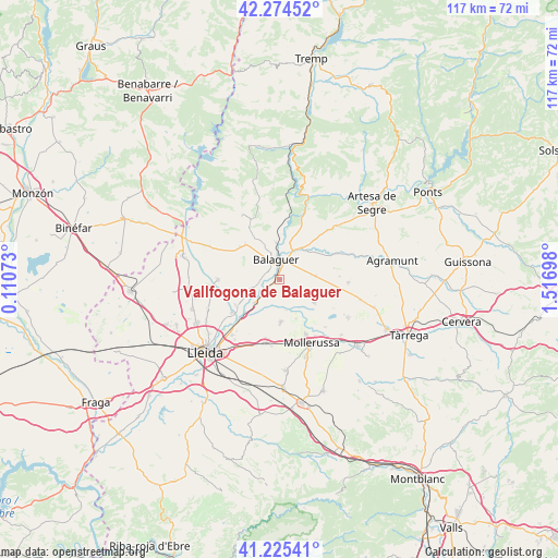 Vallfogona de Balaguer on map