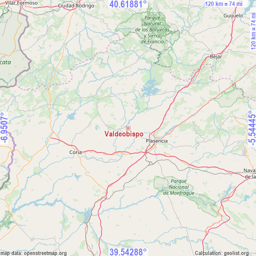 Valdeobispo on map