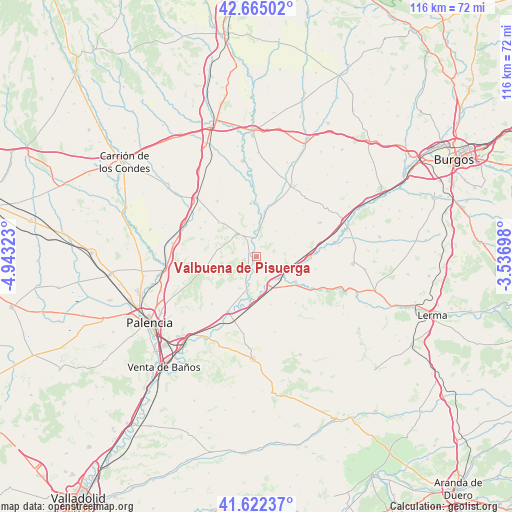 Valbuena de Pisuerga on map