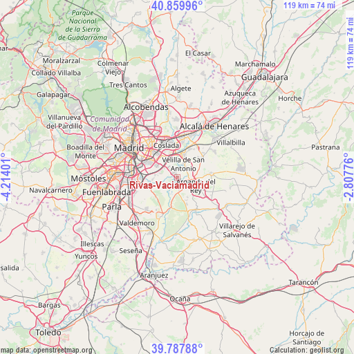 Rivas-Vaciamadrid on map