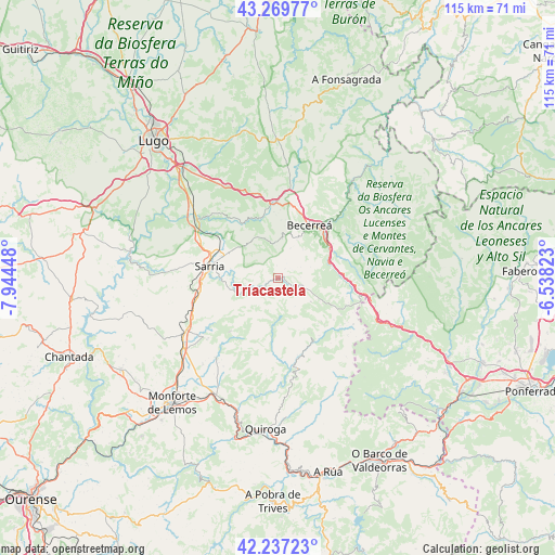 Tríacastela on map