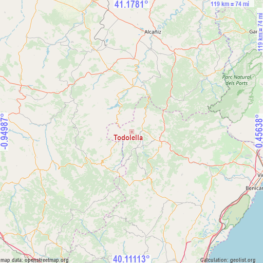 Todolella on map