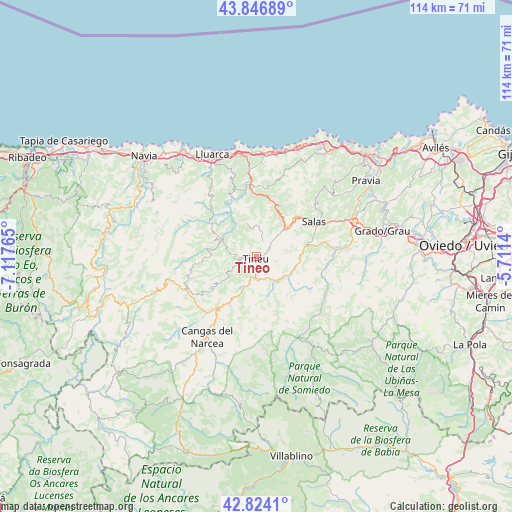 Tineo on map