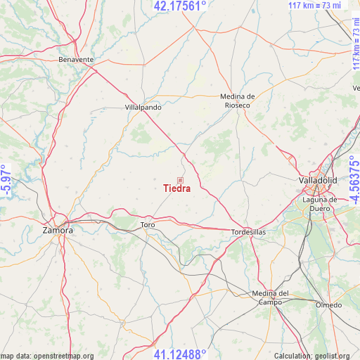 Tiedra on map