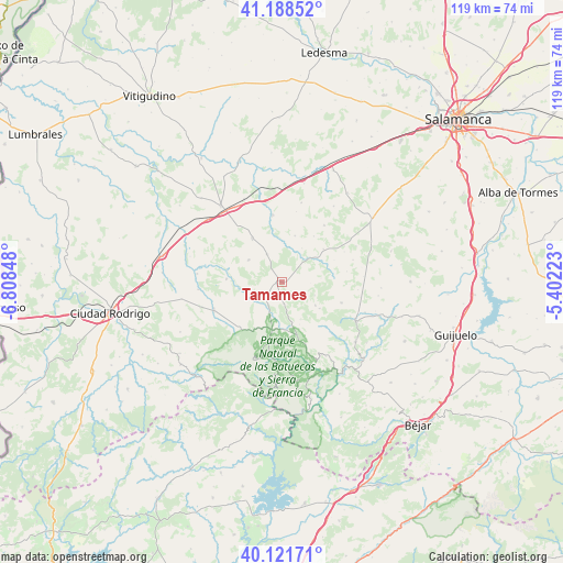 Tamames on map