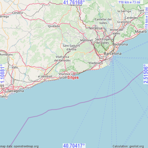 Sitges on map
