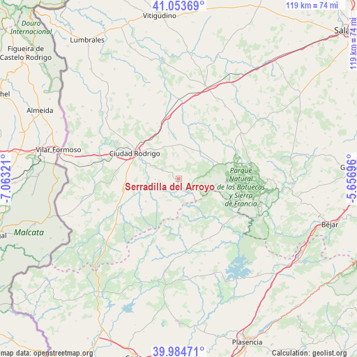 Serradilla del Arroyo on map