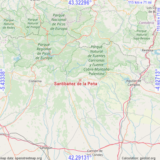 Santibáñez de la Peña on map