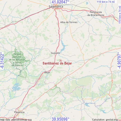 Santibáñez de Béjar on map
