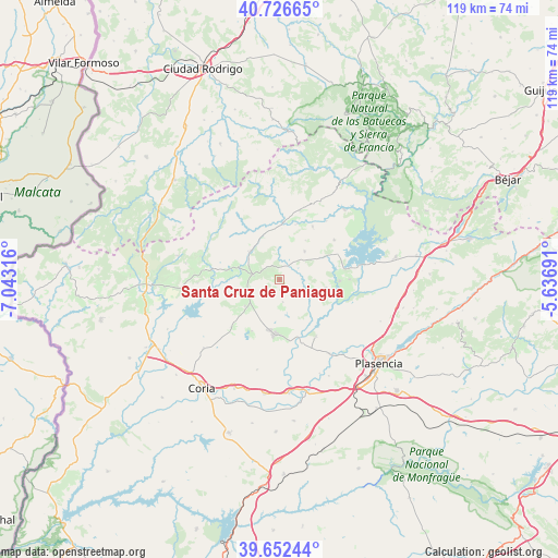 Santa Cruz de Paniagua on map