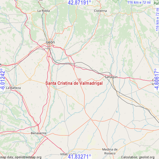 Santa Cristina de Valmadrigal on map