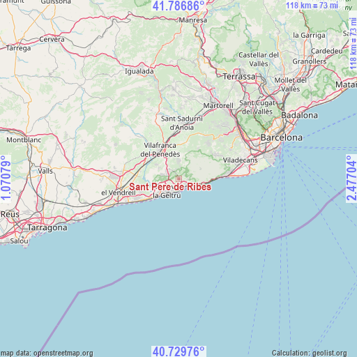 Sant Pere de Ribes on map