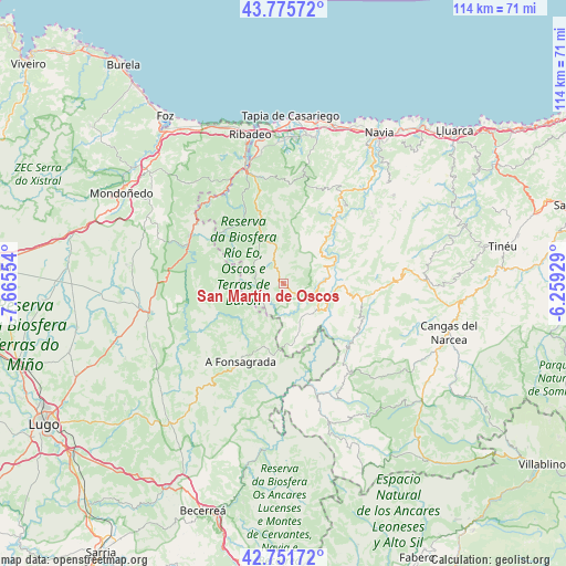 San Martín de Oscos on map