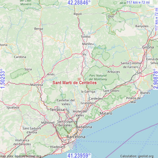 Sant Martí de Centelles on map