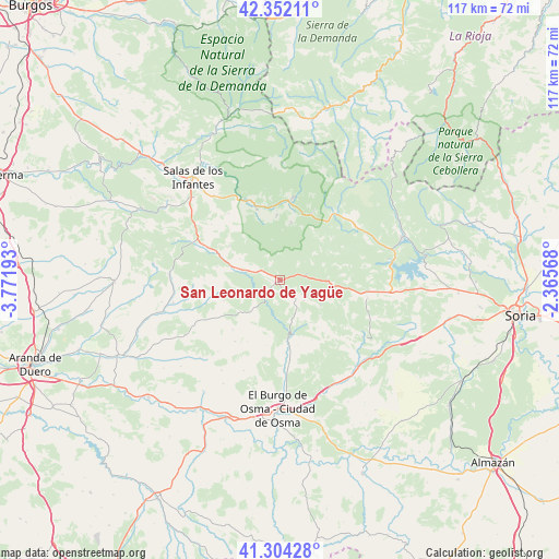 San Leonardo de Yagüe on map