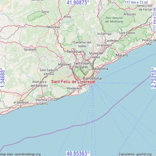 Sant Feliu de Llobregat on map