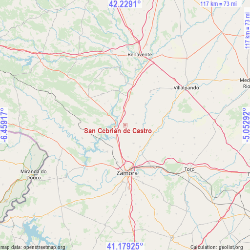 San Cebrián de Castro on map