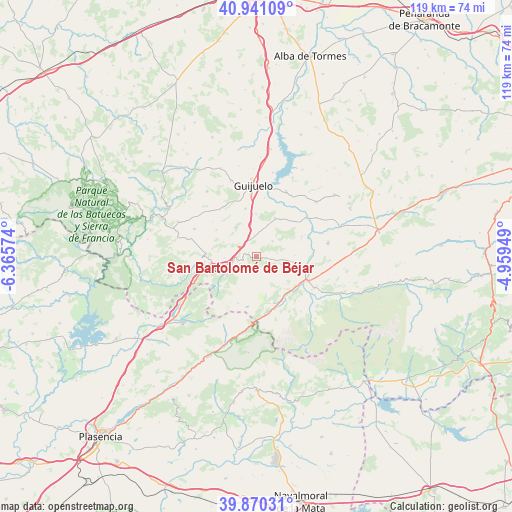 San Bartolomé de Béjar on map