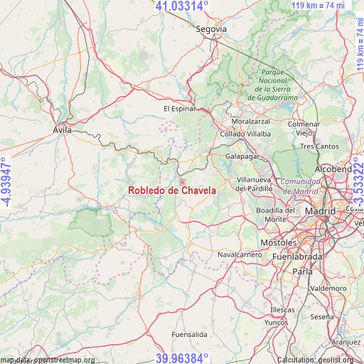 Robledo de Chavela on map