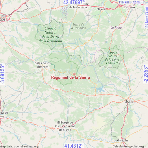 Regumiel de la Sierra on map
