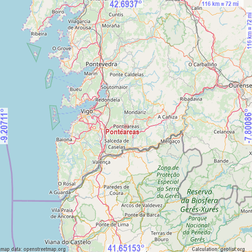Ponteareas on map